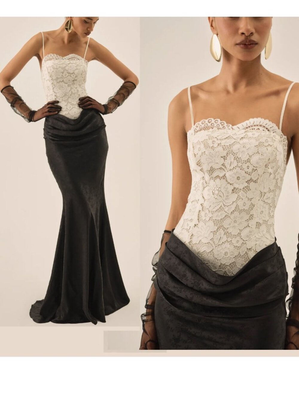 NEW $649 FOR LOVE & LEMONS KARISSA GOWN DRESS IN BLACK & CREAM SIZE S